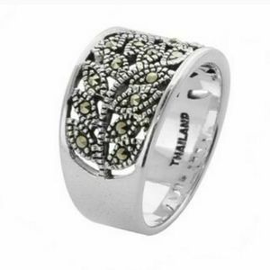 NWOT sterling silver marcasite leaf ring band‎